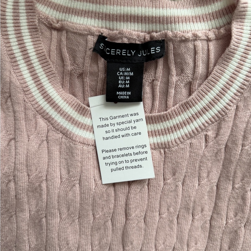 Sincerely Jules Ribbed Cable Knit Tank & Skirt Set in Blush with Cream Trim - Picture 2 of 3